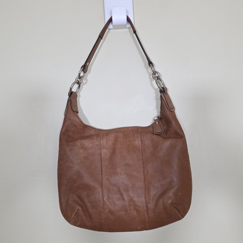 Coach Kristin Leather Hobo Shoulder Bag Brown 19293 Zip Lined Pockets FLAWS Boho - Picture 2 of 16